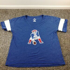 New England Patriots Shirt Distressed Vintage Logo Fanatics V Neck Womens XL
